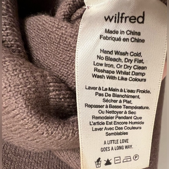 WILFRED Aritzia 100% wool mock neck sweater rose taupe mauve colour XXS Cyprie - Picture 10 of 10
